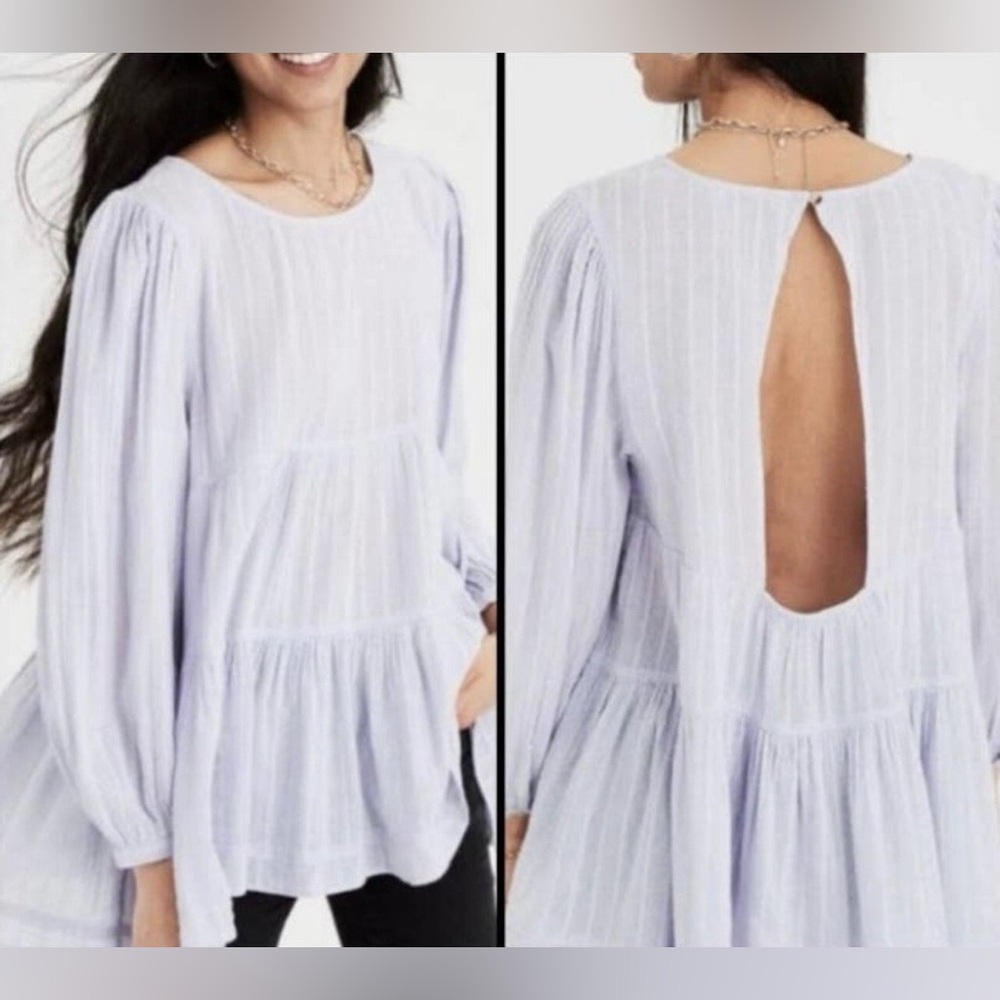 American Eagle Soft Cotton Blend Long Sleeve Tiered Babydoll Top with Open Back